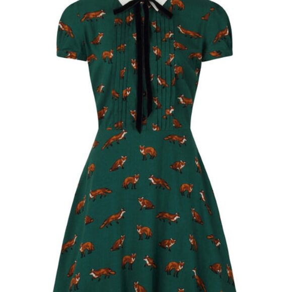 Hell Bunny “Vixey” Fox-Print Mini Dress – Dark Green – Women’s M - Picture 4 of 6